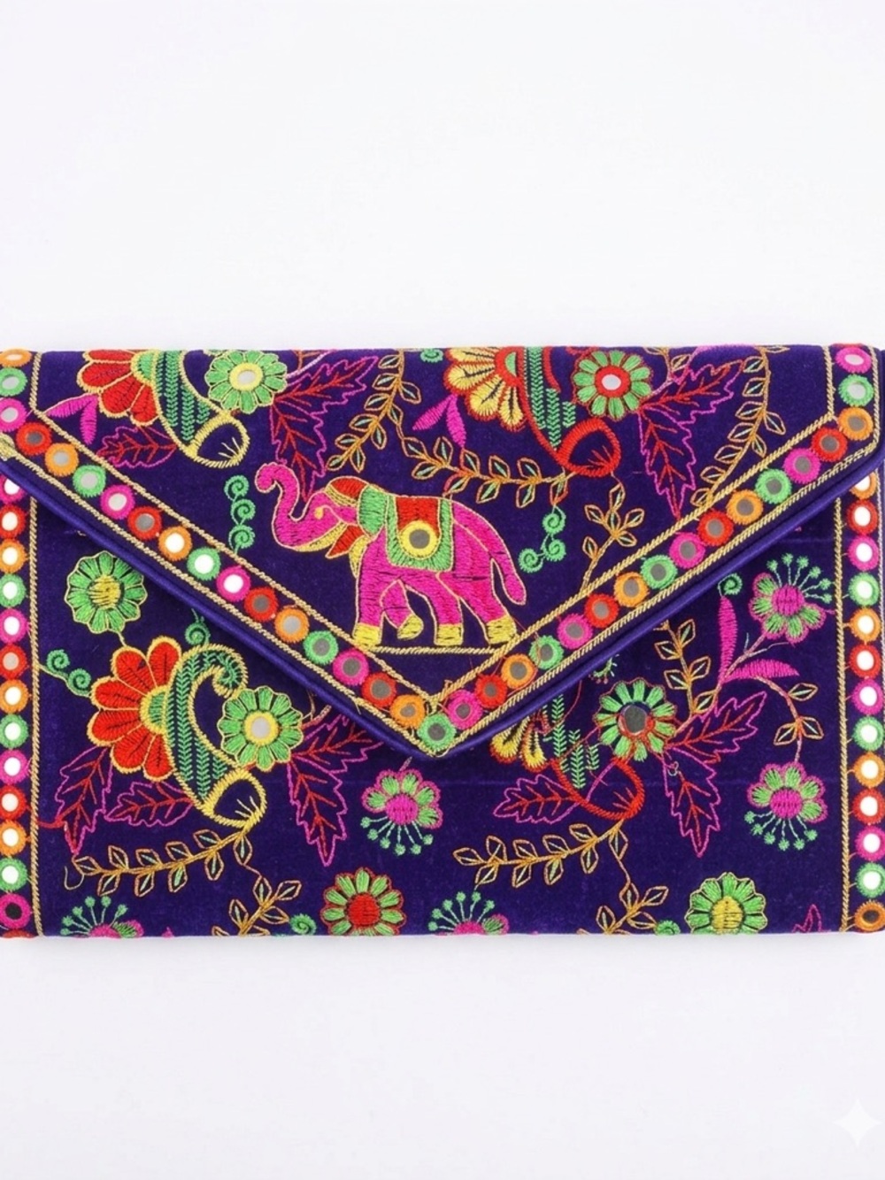 Stunning Bohemian Embroidered Elephant Envelope Clutch/ Crossbody